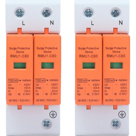 Parafoudre, 2 piece Dispositifs de Protection Contre les Surtensions AC House Surge Protective Low Voltage Parasurtenseur 2P 40kA AC 420V (1/5)