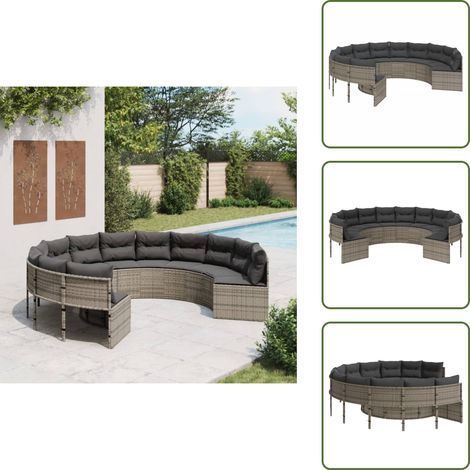 Gartensofa mit Kissen Rund Grau Poly Rattan - Gartenmöbel - Outdoor-Sofa - Rattan-Sofa - Gartensofa Rund - Lounge Set (1/5)