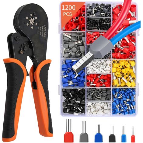 Pince à Sertir 0.08-16mm² avec 1200 Cosses Electriques à Sertir, Outil Sertissage Câble Auto-Adjustable pour Électricien, Placo, Panneau Solaire, AWG28-5 (1/5)