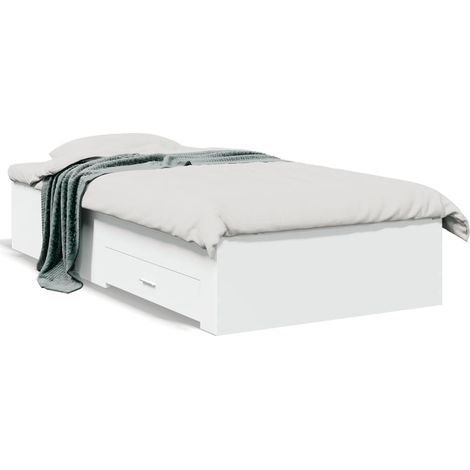 Lit Adulte,Lit simple,Cadre de lit avec tiroirs blanc 90x200 cm bois d'ingénierie CFW482799 (1/5)