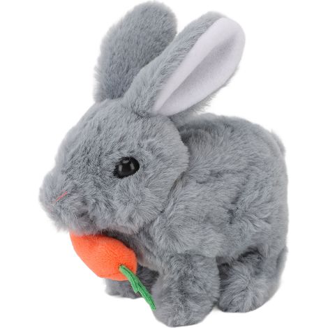 Lapin en peluche réaliste et interactif, jouet de Pâques électronique sauteur avec sons et oreilles qui bougent, gris, idéal comme cadeau d'anniversaire. (1/5)
