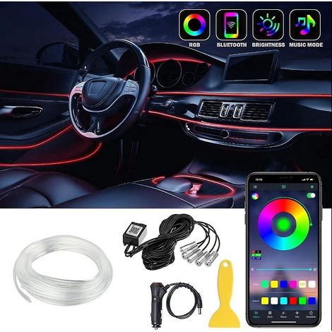 Bandes lumineuses LED pour voiture, éclairage intérieur RGB multicolore, 16 millions de couleurs, 5 en 1 avec fibre optique de 236 pouces, kits d'éclairage d'ambiance, activation sonore Xq-- (1/4)