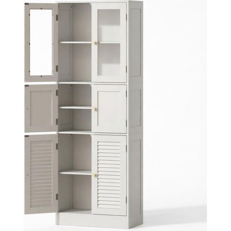 Armadio bagno 60x30x170 cm in MDF bianco con contenitore, design moderno FloraGrace (1/5)