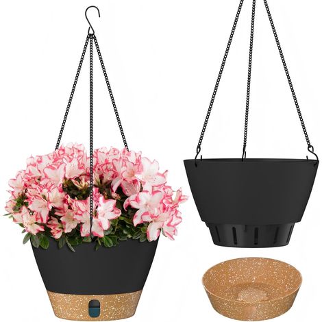 20 cm Hangende Plantenpot 8 Inches Tuinornamenten Bloempotten met Zichtbaar Waterpeil Bak Drainagegaten Verwijderbare Schotel voor Binnen Buiten Planten (Donkergrijs) (1/5)