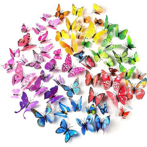 72 autocollants muraux papillons 3D pour la décoration de chambre de fille, accessoires et loisirs créatifs pour la maison, la salle de classe, le balcon ou le jardin. (1/5)
