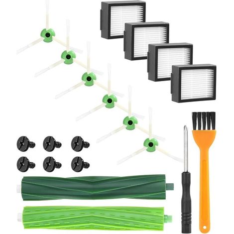 14 pièces de rechange pour aspirateur robot, 4 filtres HEPA, 6 brosses latérales, 1 brosse double en caoutchouc, outil de nettoyage et tournevis, compatible Roomba i3/i4/i6/i7/i8/j7/e5/e6 (1/5)