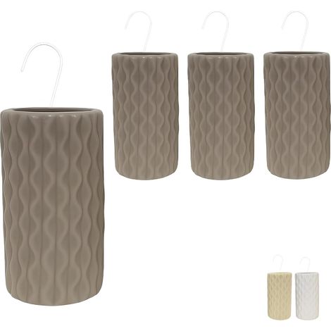 Evaporatori d'acqua per termosifoni - SET da 4 PEZZI in ceramica mis. 8x3,5x18cm - Umidificatori termosifone con motivo a onda e gancio a S - Grigio (1/5)