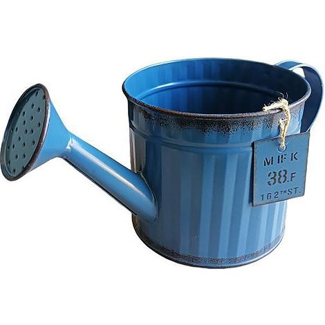 Arrosoir en fer finition bleue vieillie à nervures verticales design créatif pour terrasse balcon cour (1/5)