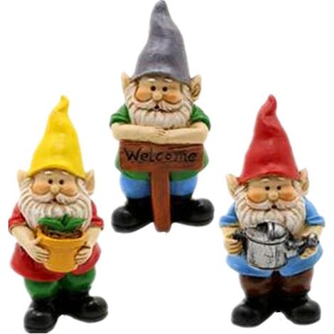 Lot de 3 nains de jardin miniatures féériques, accessoires et ornements pour jardin. (1/5)