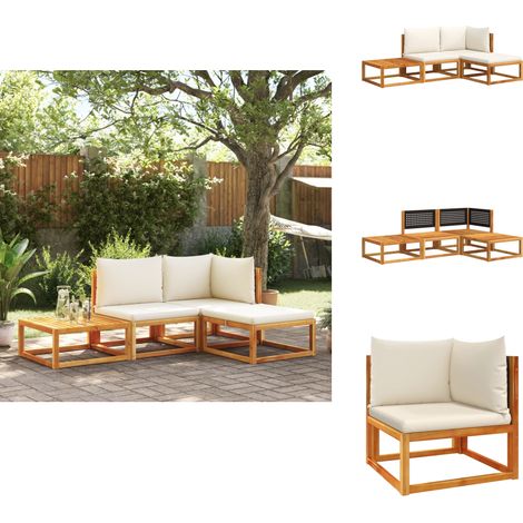 Salon de jardin avec coussins 4 pcs bois d'acacia massif - Salon De Jardin - Meubles De Jardin - Meubles Extérieur - Acacia Massif - Chaise Longue (1/5)