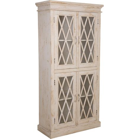 Vitrina de madera y cristal artesanal beige 90x40x183