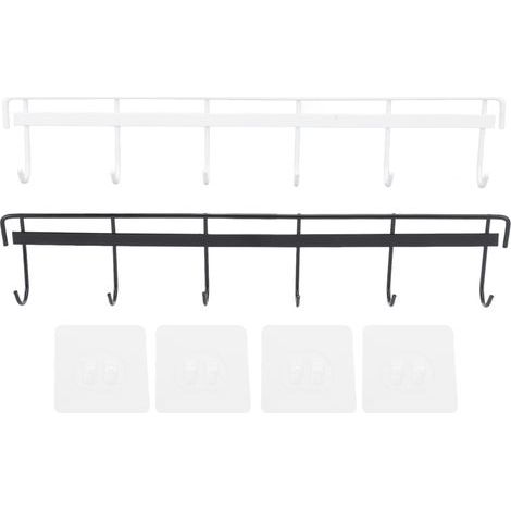 Lot de 2 porte-manteaux muraux en acier inoxydable avec 6 crochets pour vêtements, serviettes et chapeaux. 1 noir, 1 blanc. (1/5)