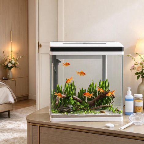 Aquarium en verre pour poissons, avec filtre, couvercle et éclairage LED, aquarium d'intérieur (1/5)
