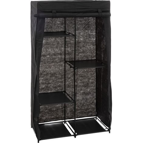 Armoire penderie modulable en tissu coloris noir - Longueur 88 x Profondeur 46 x Hauteur 169 cm -PEGANE- (1/4)