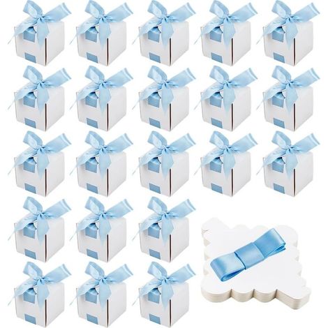 100 boîte à Dragées de Mariage Boîtes Cadeaux de 6.5x6.5x6.5cm pour Mariage avec Ruban Bleu Ciel pour Anniversaires des Soirées Anniversaires Noël (1/5)
