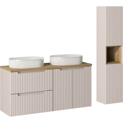 Badmöbel Set 2-teilig mit 120cm Doppelwaschtisch, Beige und Eiche, NEWPORT-56-CASHMERE (1/5)