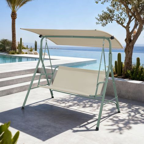 Dondolo da Giardino Satten a 3 Posti con Tettuccio Parasole 173x119x153 cm - Verde Chiaro / Beige [en.casa]
