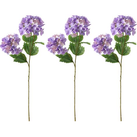 [Lila] Set aus 3 künstlichen zweiköpfigen Hortensien, frischer bionischer Stil, handgefertigt, feuchtigkeitsspendend, für die florale Hochzeitsdekoration. (1/3)