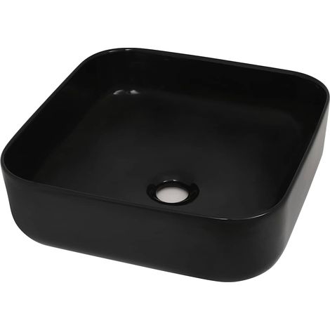 Waschbecken/Waschmuschel/Waschtisch Keramik Quadratisch Schwarz 38 x 38 x 13,5 cm (1/5)