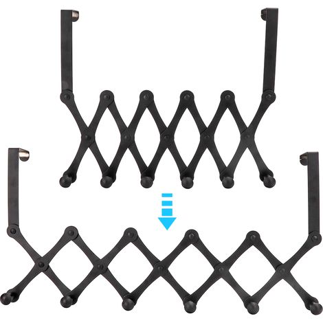 Crochets de porte télescopiques pliables en acier inoxydable, à suspendre à la porte d'un salon ou d'une chambre (6 crochets). (1/5)