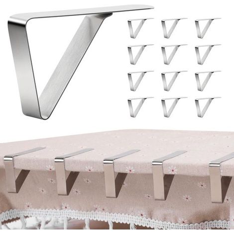 12 pinzas para mantel, Pinzas de acero inoxidable para mantel, Resistentes al agua y al viento, Soporte para mantel, bodas y camping, Plateadas (1/5)