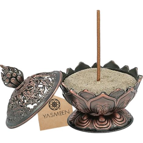 Bruciatore di incenso Yasmeen Lotus in metallo con chiusura a chiave - Rame