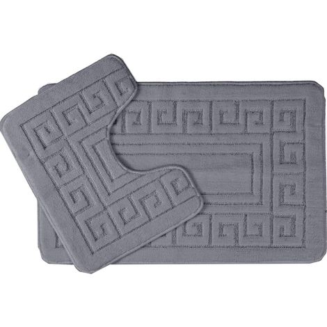 Non-slip Bathroom Mats, Set of 2, Greek Style, 50x80 and 50x40 cm, Charcoal Finish, Ideal for Bathtub and Toilet