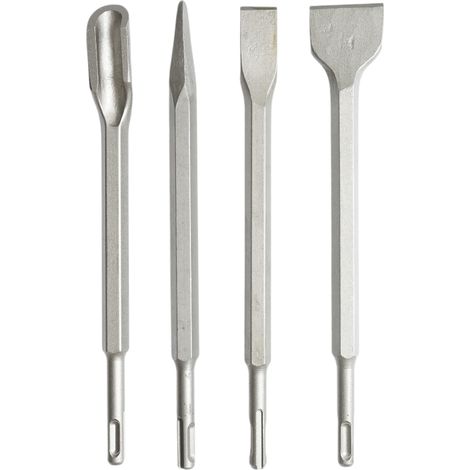 Set di 4 scalpelli per calcestruzzo SDS Plus 14x250mm, piatti, affilati e scanalati Breckner Germany (1/5)