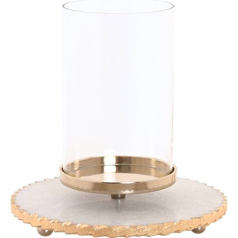 Photophore en verre et marbre blanc doré style moderne - blanc marbre et doré transparent (1/3)