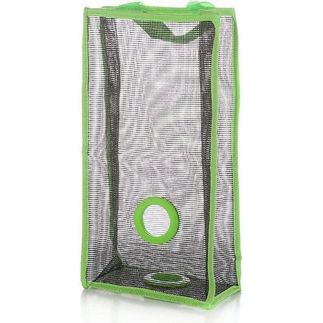 Porte-sacs d'épicerie suspendu, distributeur et organisateur de rangement pour sacs en plastique pour la cuisine (vert L) (1/5)