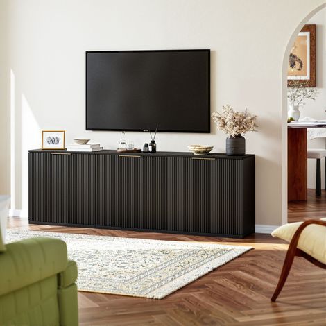 Credenza con 2 Ante, Ripiano Interno e Maniglia Integrata, in MDF, Nero, 80 × 40 × 80 cm (1/5)