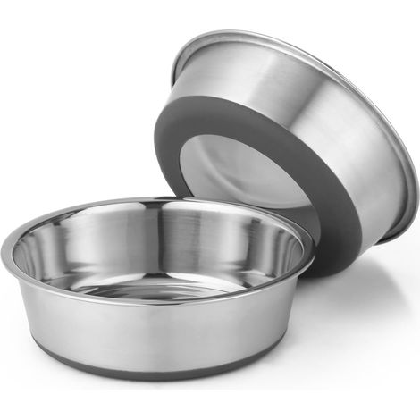 Set di 2 ciotole per cani in acciaio inox, con base in gomma antiscivolo, lavabili in lavastoviglie, facili da pulire e resistenti alla ruggine, per cani di taglia media. (1/5)