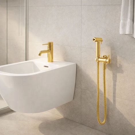 Idroscopino wc doccetta ottone portatile shutoff monogetto con leva ogomondo kit finitura- oro lucido tondo - confezione 1