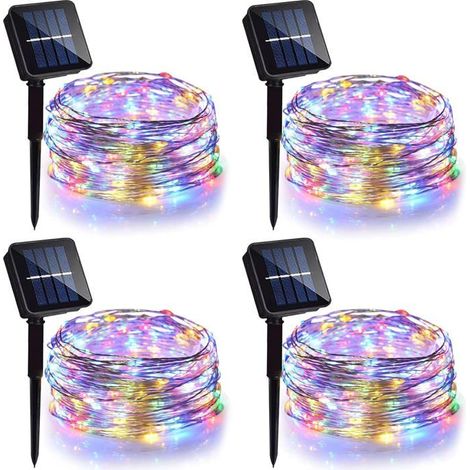 Lot de 4 guirlandes lumineuses solaires, 40 m total / 400 LED, 8 modes d'éclairage, étanche IP65, pour jardin et extérieur (1/5)