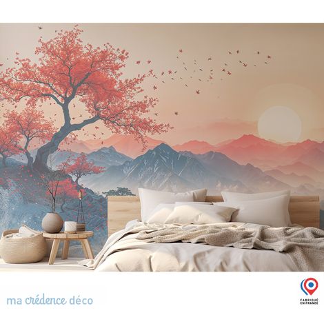 Papier peint : Paysage zen, fleurs, montagnes et soleil 2 - Intissé - 400 cm - 280 cm (1/3)