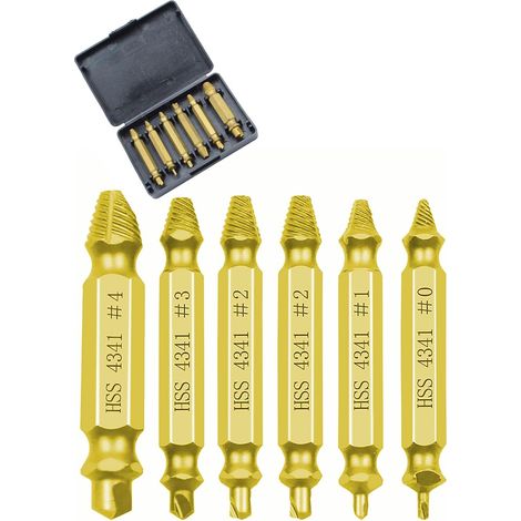 Kit extractor de tornillos rotos, 6 piezas, acero de aleación de níquel-hierro, apto para reparaciones domésticas e industriales (color dorado). (1/5)