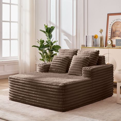 Canapé-Lit Chaise longue surdimensionnée Couchage d'Appoint Revêtement effet fourrure Porte-gobelet intégré Assise ultra moelleuse (1/5)
