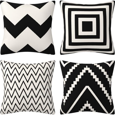4 Pcs Housses de Coussin 45 x 45 cm, Carré Décoratif Taie d'oreiller Canapé Housse Coussin Noir et Blanc Imprimé Motif Animal Mingon Lin Décoration Maison pour Chambre Salon Bureau