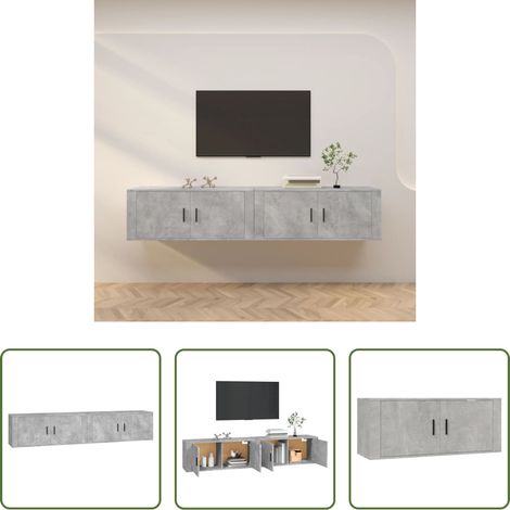 vidaXL Meuble tv mural bois d'ingénierie - Meubles TV muraux 2 pcs gris béton 100x34,5x40 cm (1/5)