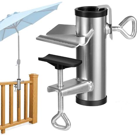 Support de parasol pour balustrade de balcon réglable, support de parasol peu encombrant pour balcon, support de parasol pour balustrade de balcon, support de parasol (argenté) (1/5)