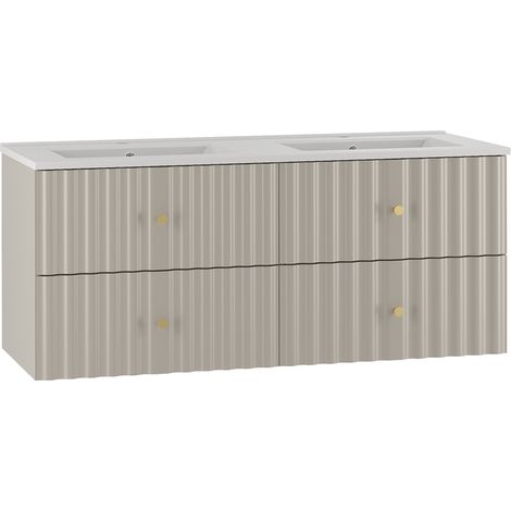Petits-Meubles – Meuble double vasque encastrée 120cm – 4 tiroirs avec système de fermeture silencieuse – Vasque céramique incluse – Finition cachemire (1/5)