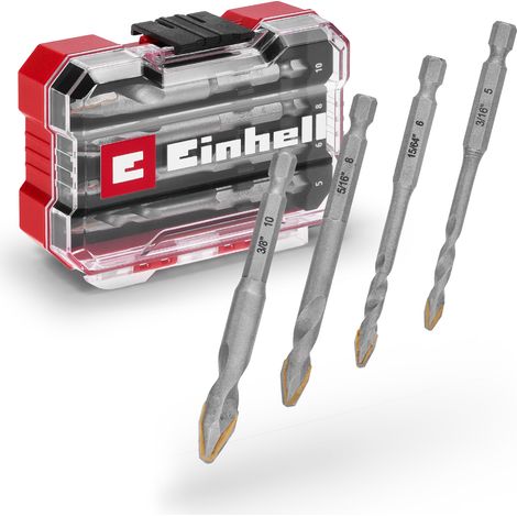 Einhell Set TC XS-CASE Coffret de 4 forets à carrelage HM (en acier à outils, plaquette en métal dur spécialement affûtée, pointe de centrage, tige E 6.3) (1/5)