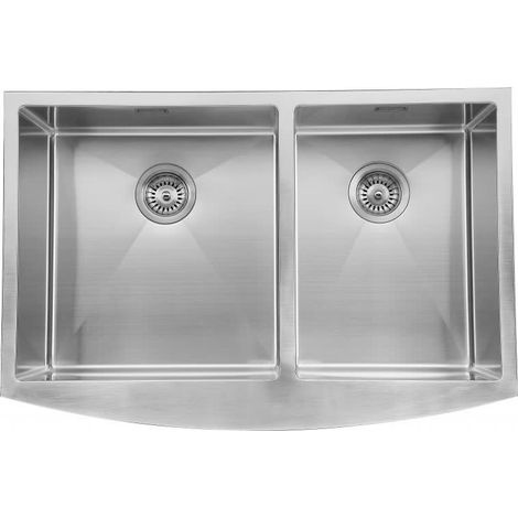 Fregadero de cocina 84x56 cm acero inoxidable AISI 304 dos senos bajo encimera o enrasado, Acero cepillado, Moon2