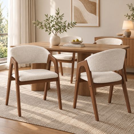 Set di 6 sedie da pranzo 55,5x60x83 cm in legno beige con braccioli – MEUBLIV (1/5)