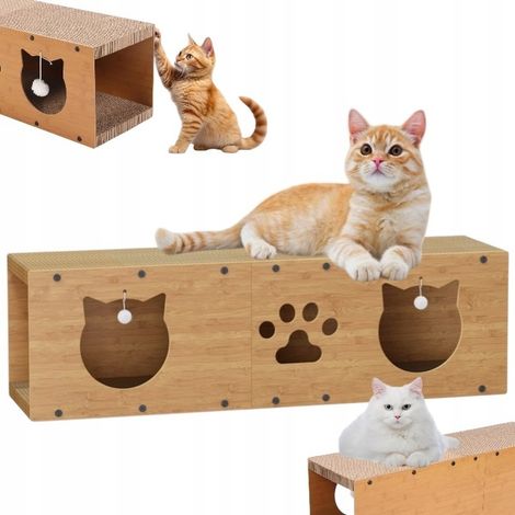 Arbre à chat en carton, maison à chat, lit à griffer avec balle (1/5)