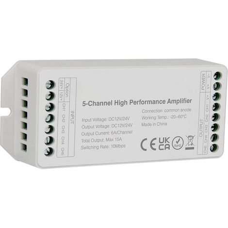 Amplificador V-TAC de 5 canales para tiras LED RGB/RGBW de un solo color, 12/24 V, 15 A