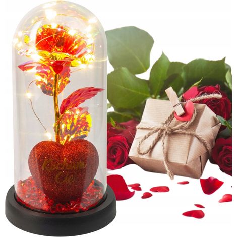 Rosa eterna en cristal, LED, funciona con pilas, cable USB con forma de corazón (1/5)