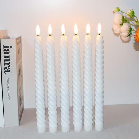 Lot de 6 bougies blanches spirales sans flamme avec télécommande, lumières LED vacillantes à piles - 25,5 cm