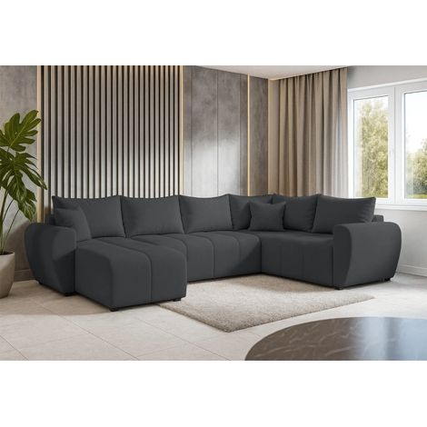 AX LIVING Malatya U XL Wohnlandschaft U Form XXL Ecksofa Dunkelgrau R