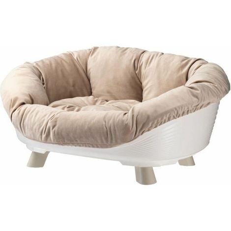 Ferplast Sofa Throne 6 letto rialzato per gatti e cani bianco con cuscino beige poggiatesta 73 x 55 x 32 cm (1/5)